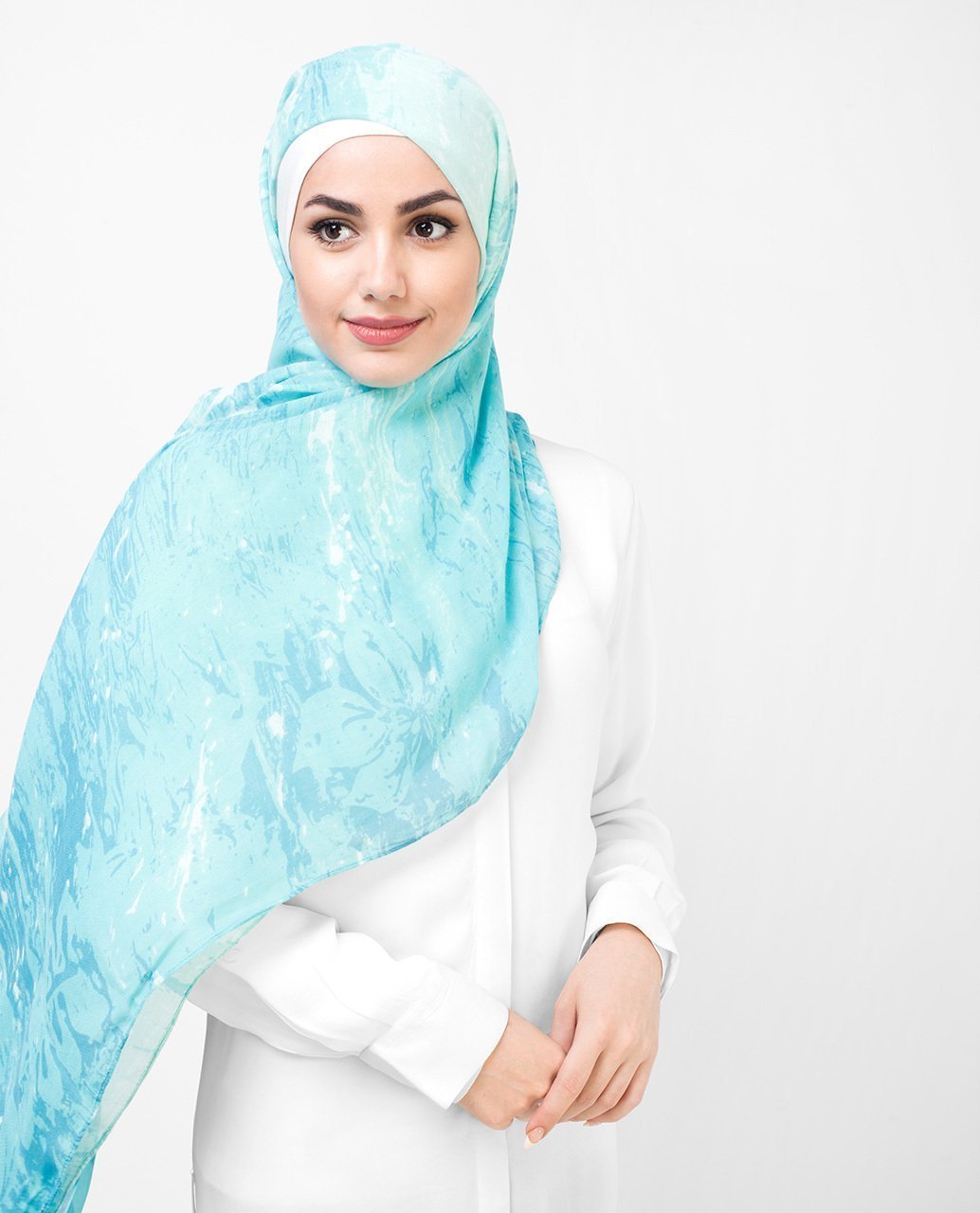 Blue Aqua Print Viscose Hijab