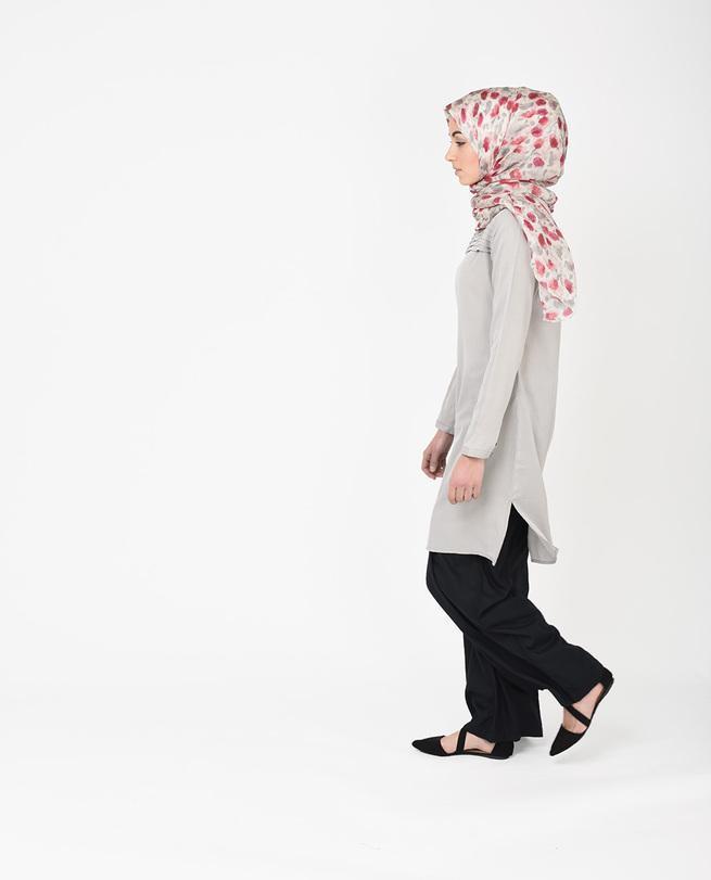 Floral Pink Beige Silk Chiffon Hijab