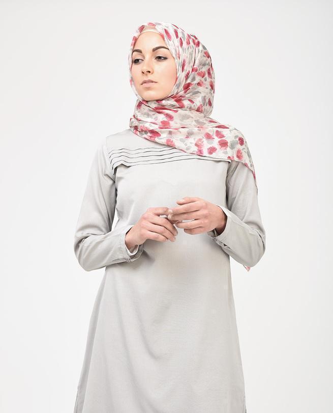 Floral Pink Beige Silk Chiffon Hijab