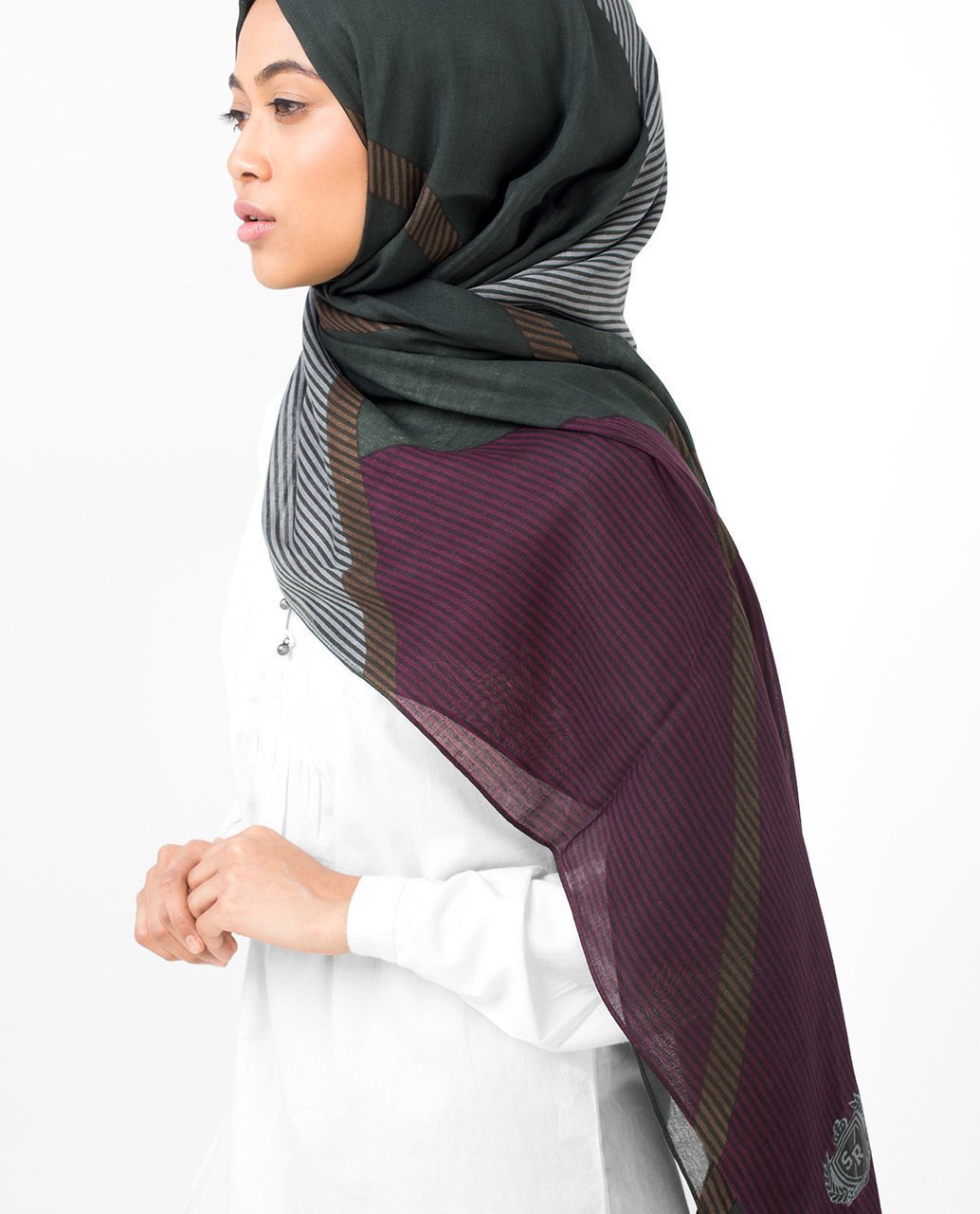 Lines Of Blocks Black, Grey & Purple Hijab