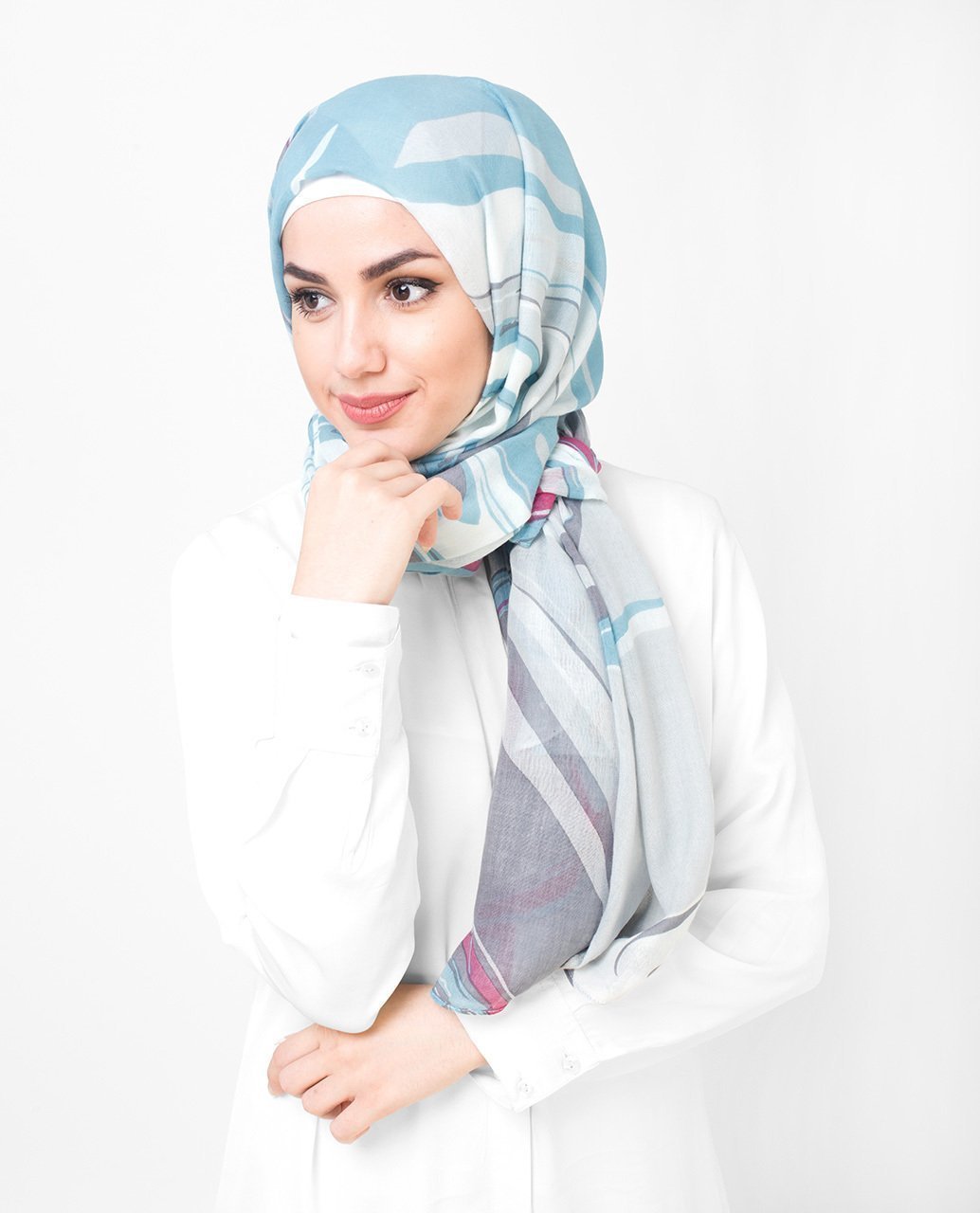 Serene White Milky Blue Printed Viscose Hijab