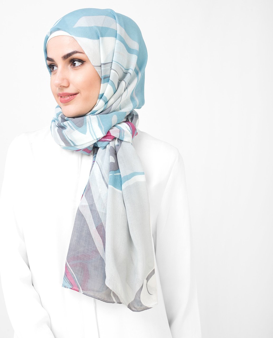 Serene White Milky Blue Printed Viscose Hijab