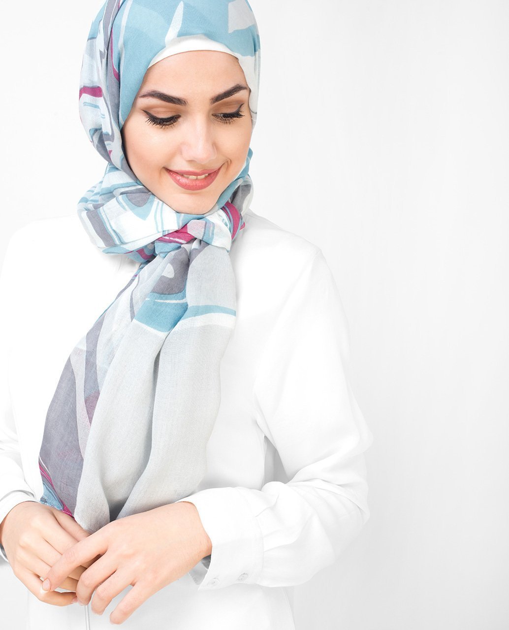 Serene White Milky Blue Printed Viscose Hijab