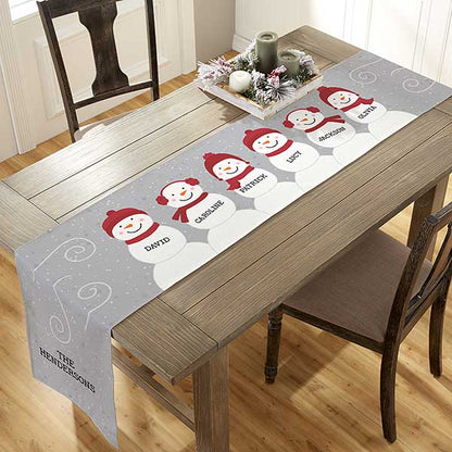 snowman family personalized christmas table runner