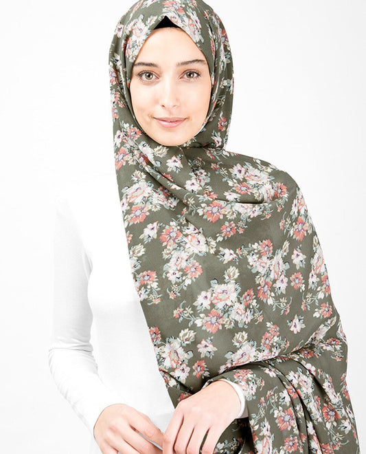 Natural Olive Floral Georgette Hijab