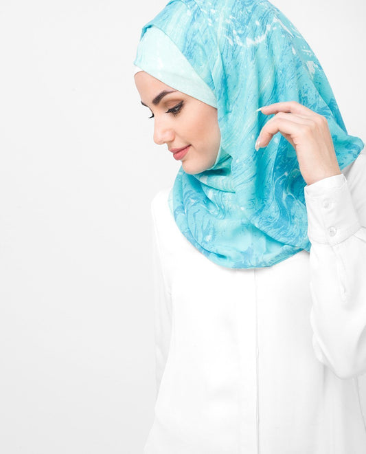Blue Aqua Print Viscose Hijab