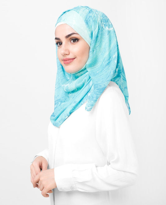 Blue Aqua Print Viscose Hijab
