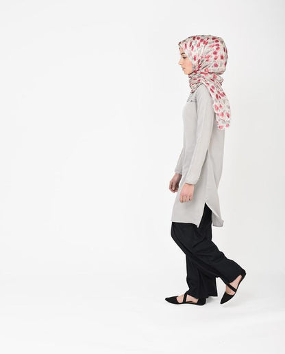Floral Pink Beige Silk Chiffon Hijab