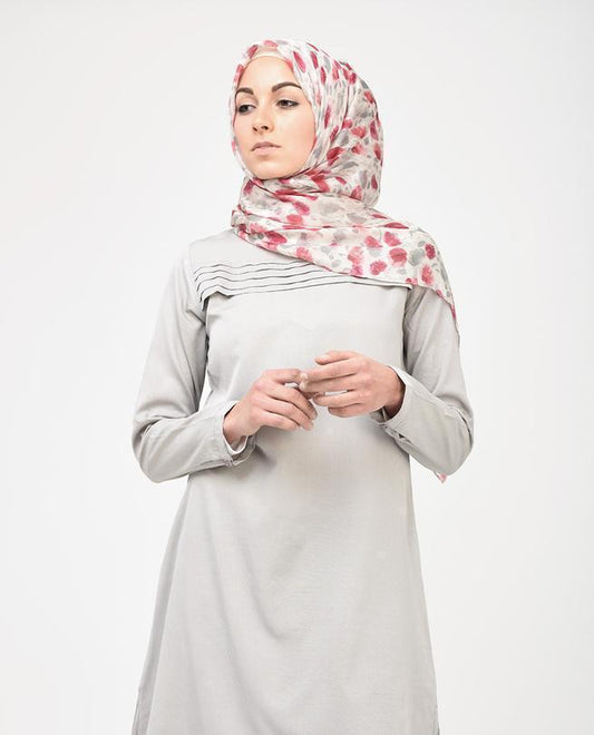 Floral Pink Beige Silk Chiffon Hijab