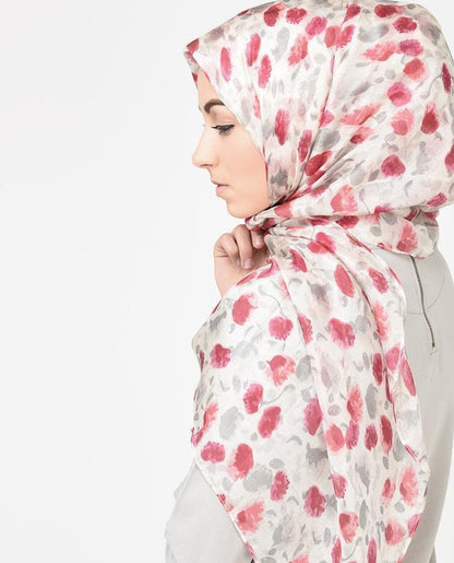 Floral Pink Beige Silk Chiffon Hijab