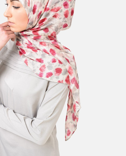 Floral Pink Beige Silk Chiffon Hijab