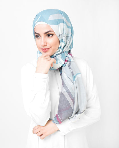 Serene White Milky Blue Printed Viscose Hijab