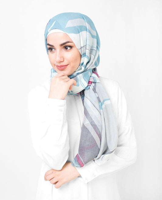Serene White Milky Blue Printed Viscose Hijab